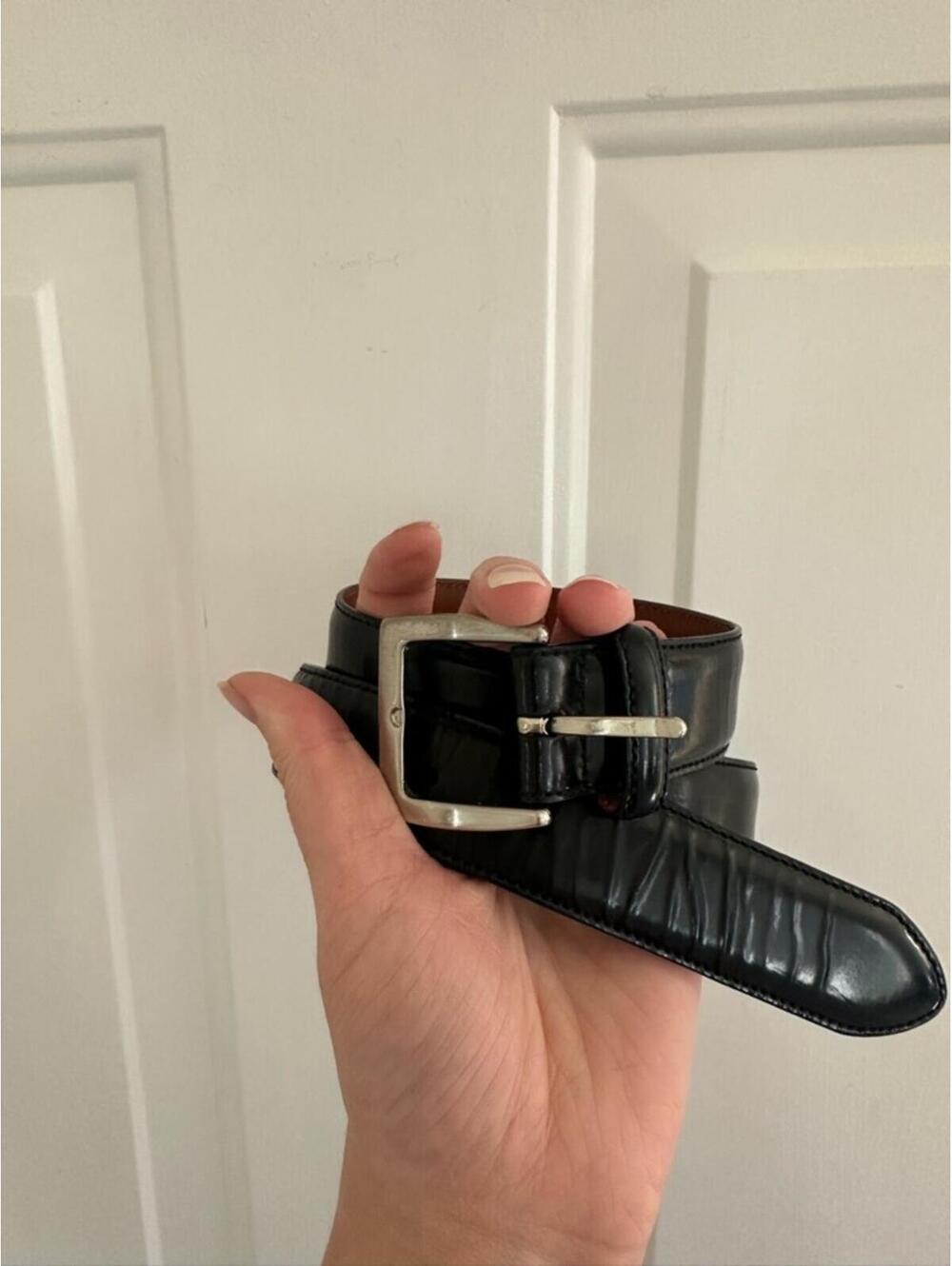 Coach Black Leather Belt Silver Buckle Size 36 Brown Classic
